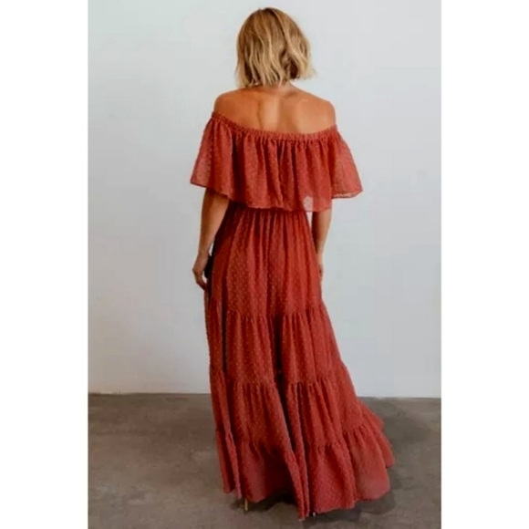 LAST ONE! Plus Size VIVIAN Off The Shoulder Burgundy Ruffle Dress - Picture 7 of 7